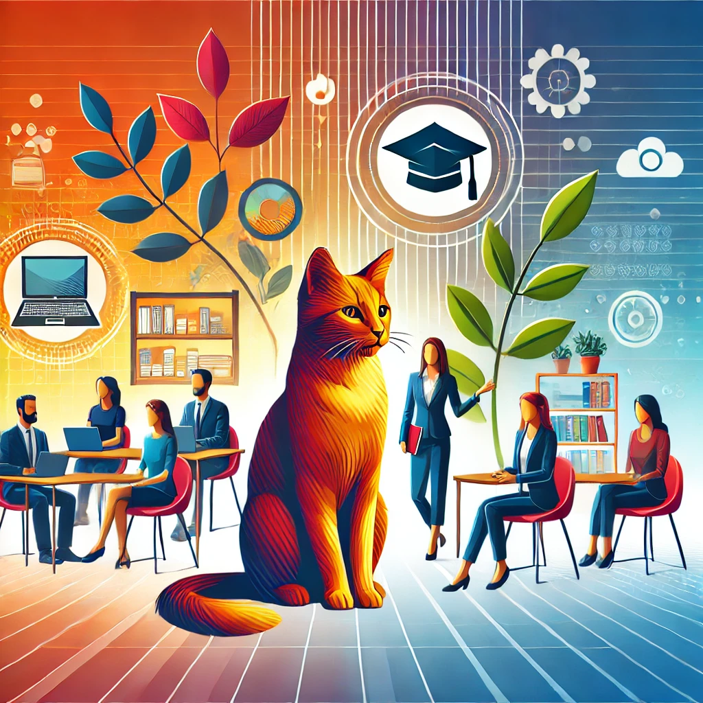 Professional setting with individuals in a learning environment, featuring keywords from the post.