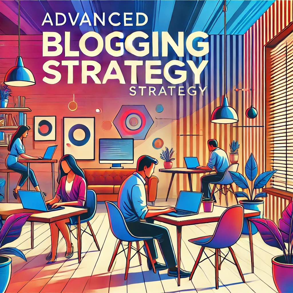 A modern office setting with vibrant colors, featuring people working seriously on laptops in a stylish home office. The overall style is a mix of modern and vibrant, with an abstract touch.