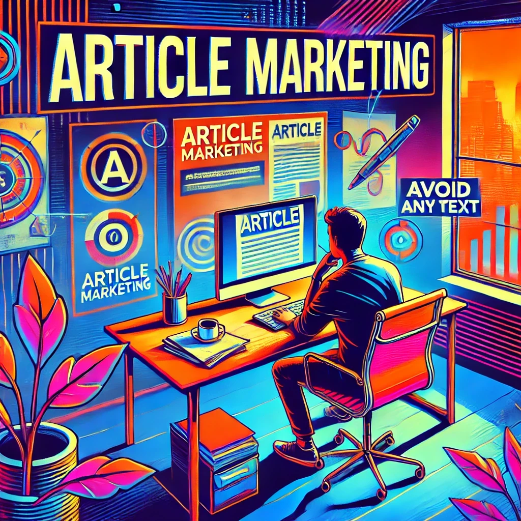 Person working seriously at a desk in a home office setting, with a computer and papers. Background features cyberpunk elements with bold, vibrant colors and abstract shapes.