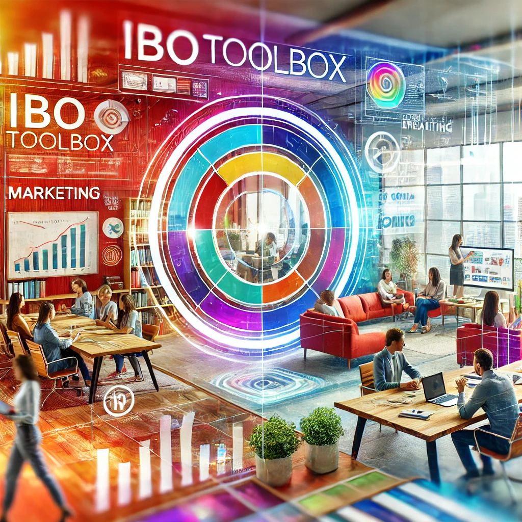 People working and collaborating in a vibrant, modern office setting, reflecting the energy and effectiveness of IBOtoolbox for press releases.