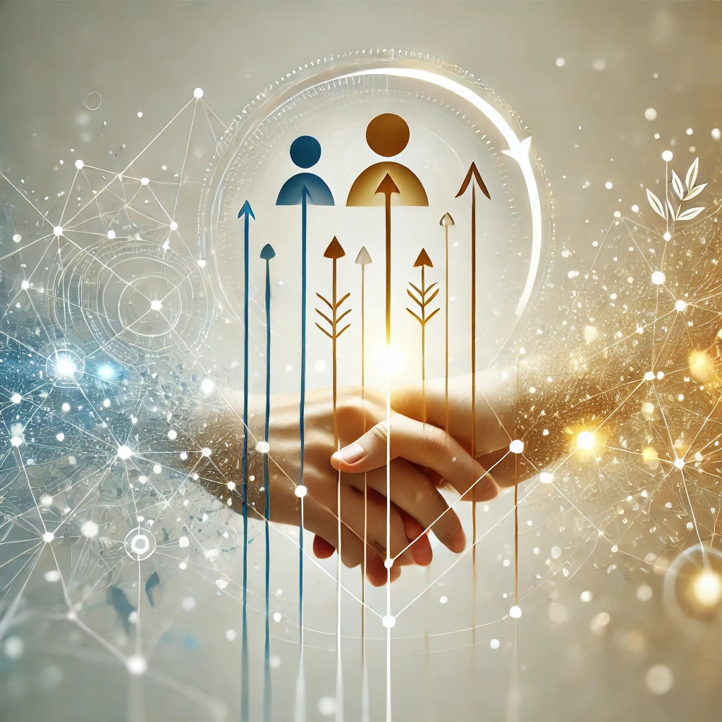 A clean and professional image symbolizing partnership and commitment in network marketing, with abstract elements representing growth and success.