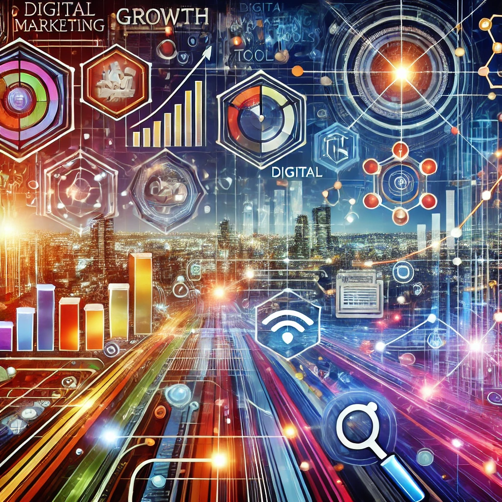 "An abstract representation of article marketing strategies in a modern setting with vibrant colors and a futuristic backdrop."