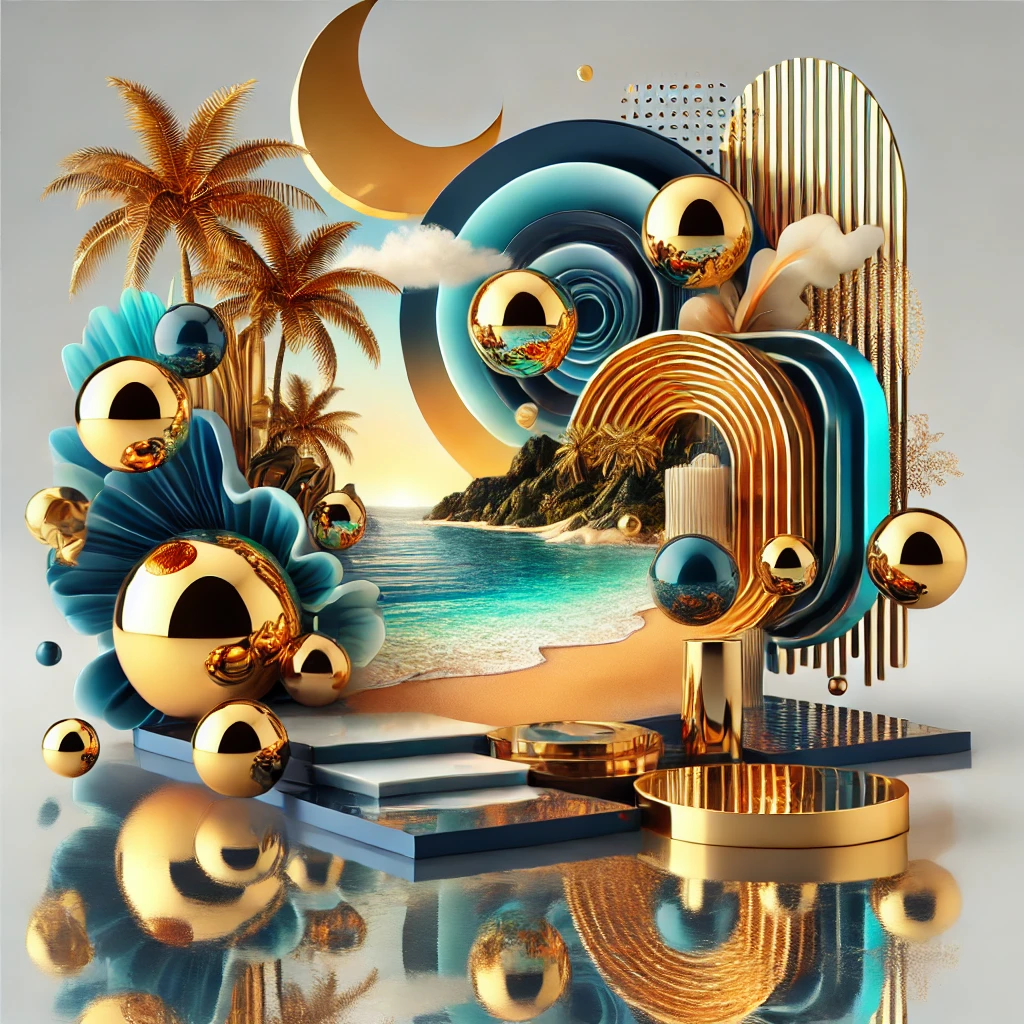Opulent abstract scene with vibrant colors on a paradise island.