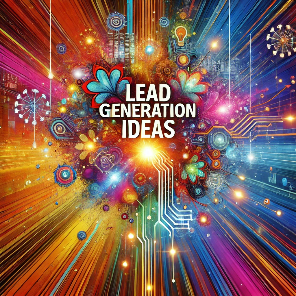 Colorful abstract image featuring a mix of cyberpunk elements with bold vibrant colors, depicting an explosion of creativity and lead generation ideas.